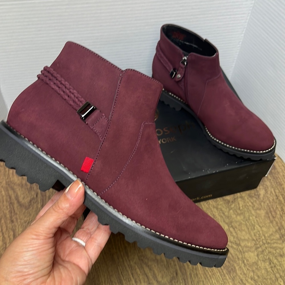 NIB Marc Joseph Columbus CR Bootie Leather Wine Nobuck Ankle Boots Size 7.5